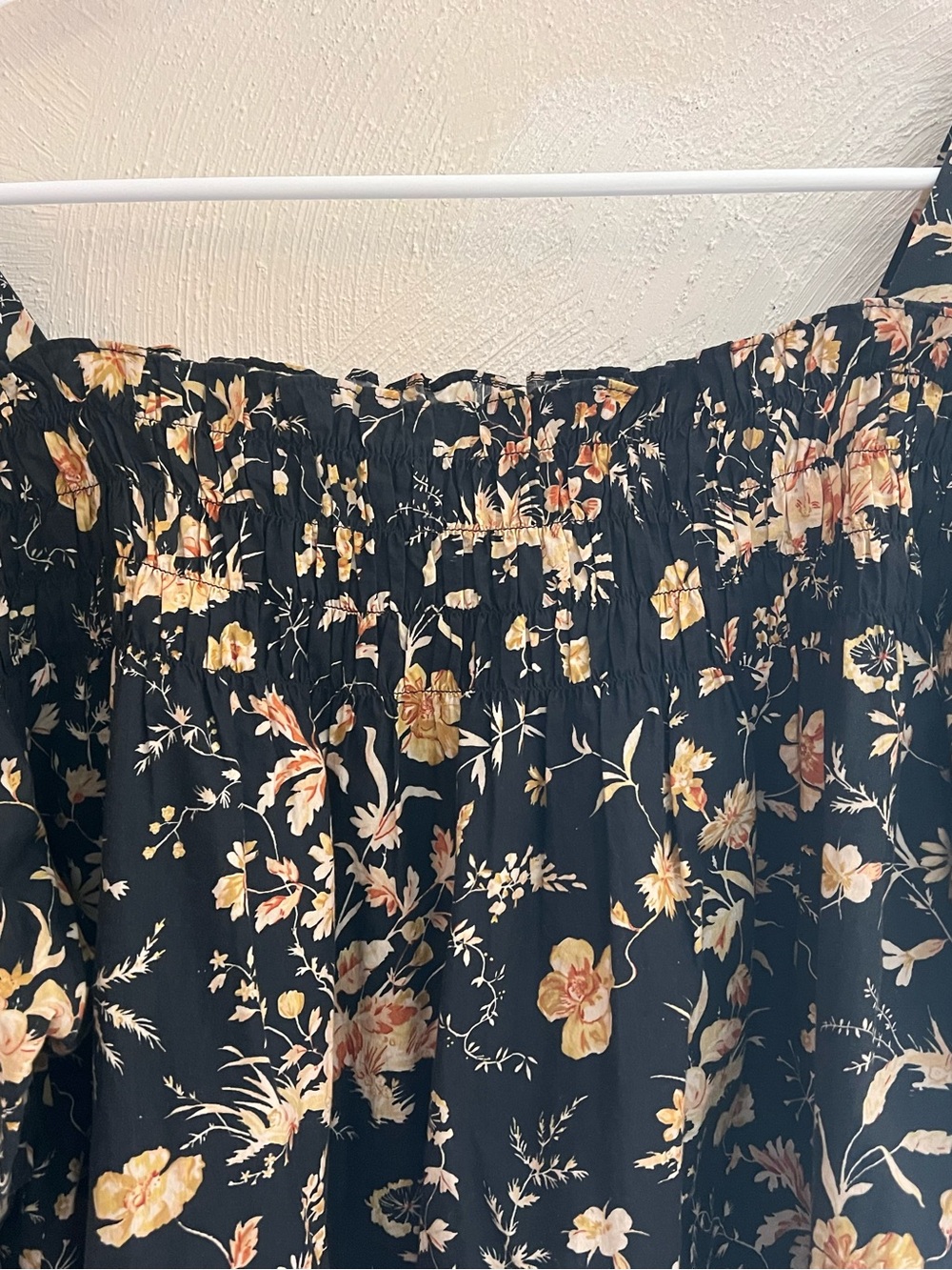Doen Black Floral Smocked Mini Dress with Pink & Cream Blooms - Picture 3 of 6